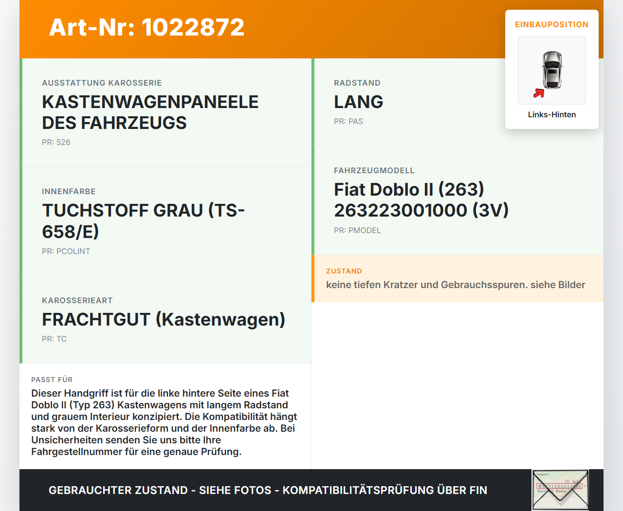Fiat Doblo II 263 10-15 Kasten Handgriff Haltegriff Links Hinten Fiat Doblo II 263 10-15 30.05.2011 gebraucht Vorschau 3