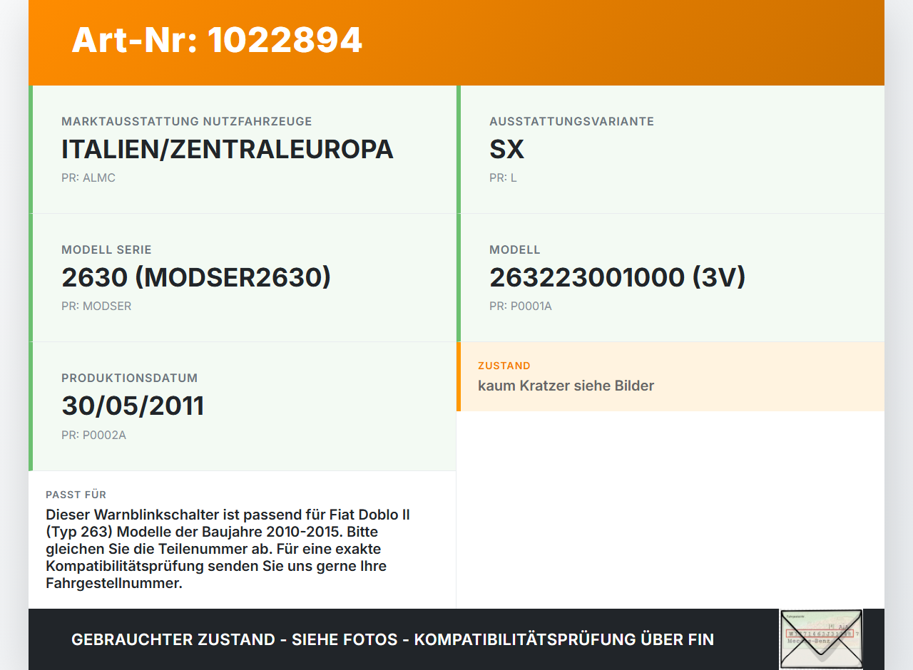 Fiat Doblo II 263 10-15 Warnblinkschalter Schalter Fiat Doblo II 263 10-15 30.05.2011 gebraucht Vorschau 3