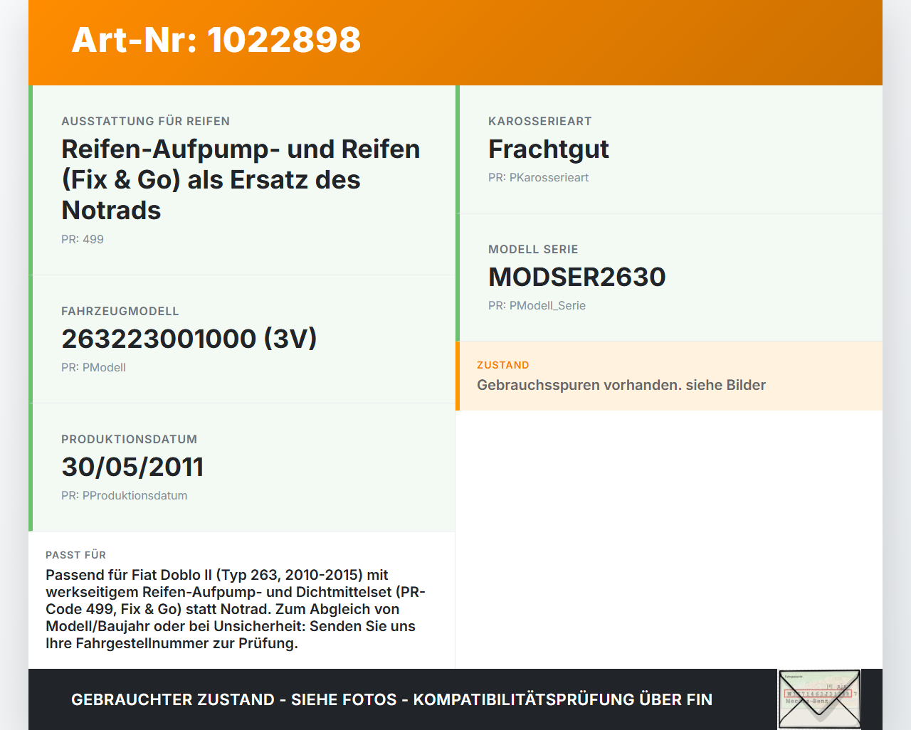 Fiat Doblo II 263 10-15 Reifenpannenset Kompressor Dichtmittel Fiat Doblo II 263 10-15 30.05.2011 gebraucht Vorschau 3