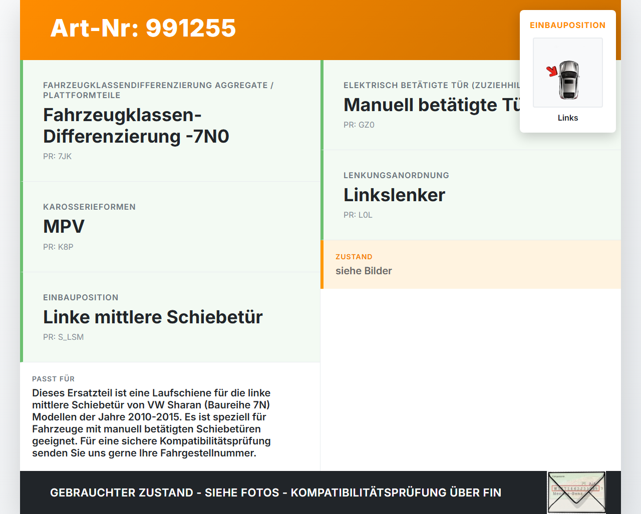 VW Sharan 7N II 10-15 Laufschiene Führungsschiene für Schiebetür Links Mitte VW Sharan 7N II 10-15 20.04.2014... Vorschau 3