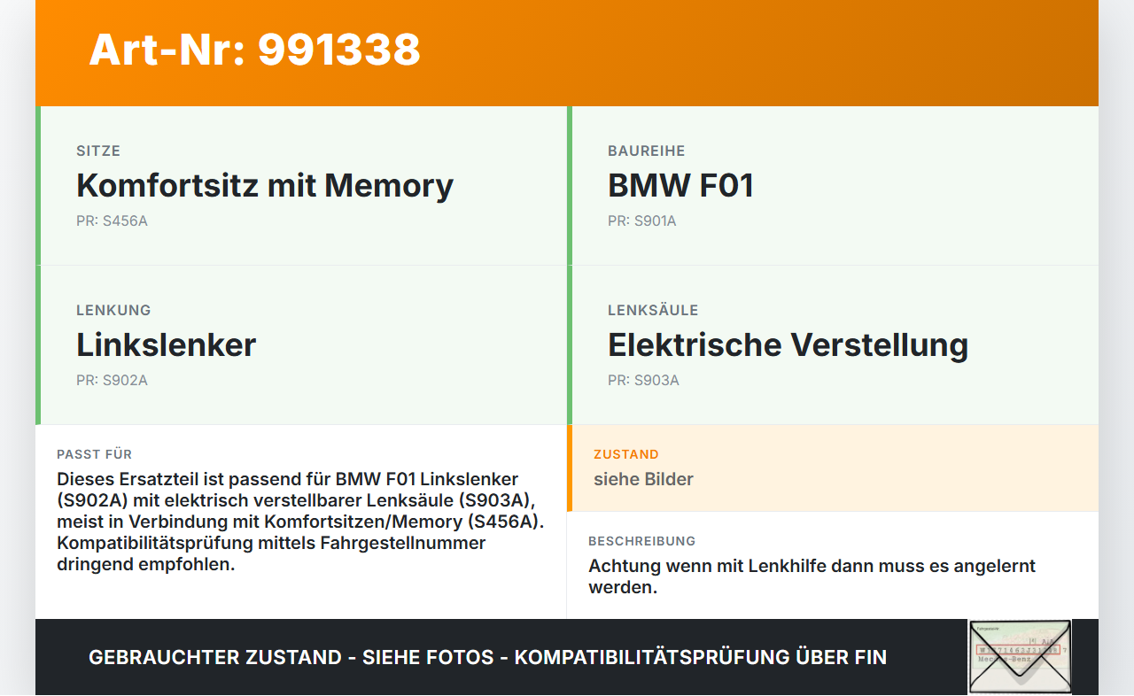 BMW F01 750iX 08-12 Hülse für Höhenverstellung Lenksäule BMW F01 750iX 08-12 09.06.2011 32306778135 6778135 gebraucht Vorschau 3