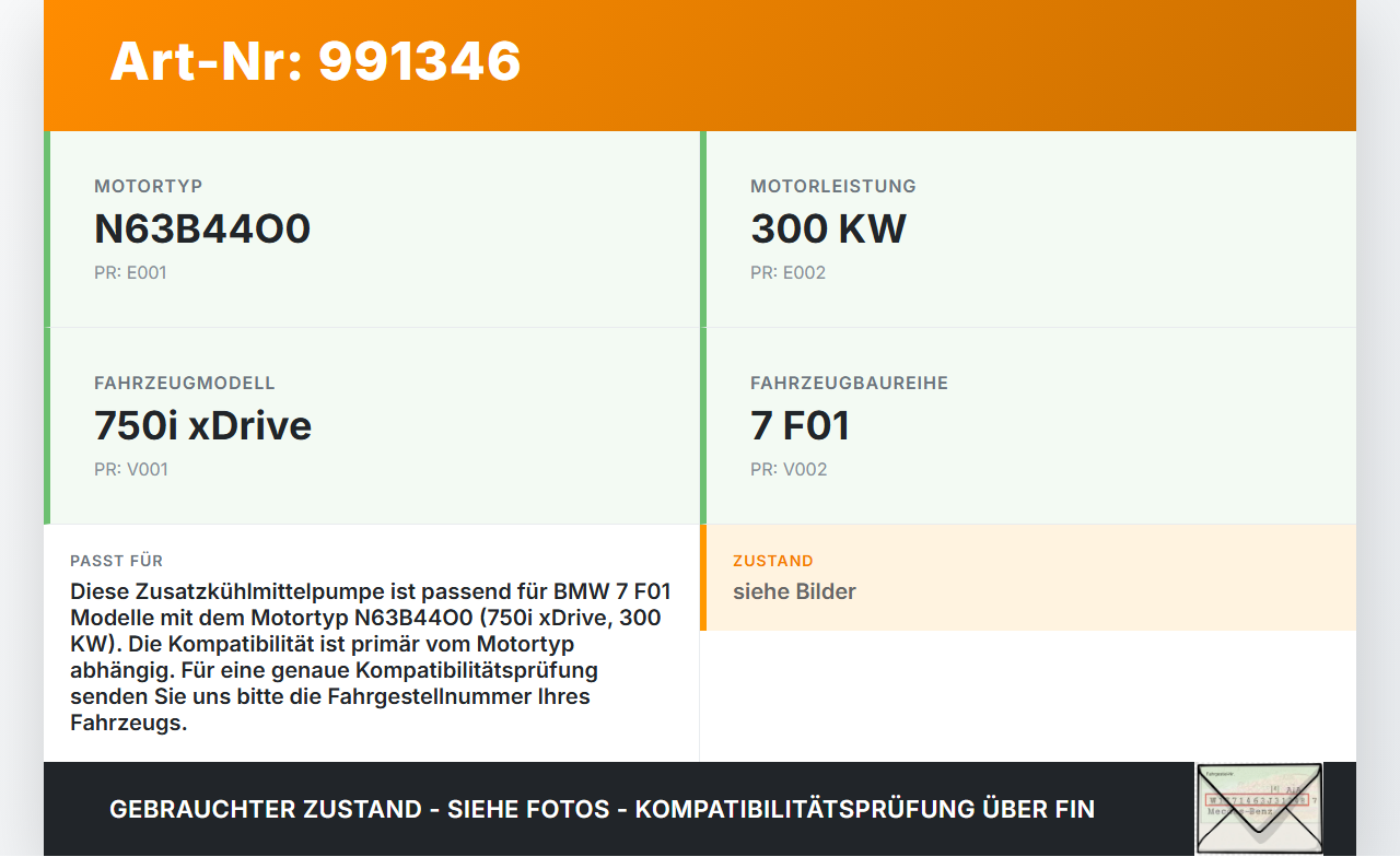 BMW F01 750iX 08-12 4,4i 300KW Zusatzkühlmittelpumpe Zusatzwasserpumpe BMW F01 750iX 08-12 09.06.2011 11517566335... Vorschau 3