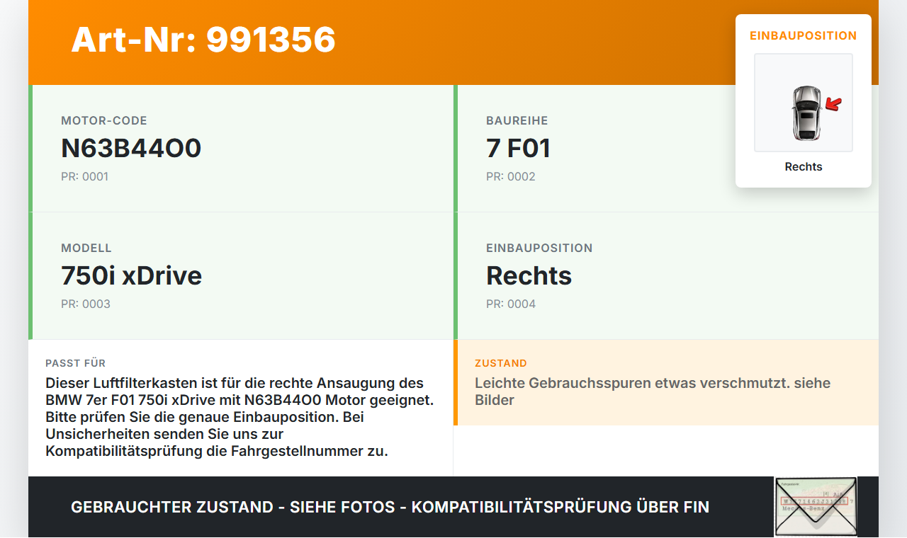 BMW F01 750iX 08-12 4,4i 300KW Luftfilterkasten Luftfiltergehäuse Rechts Ansaugung BMW F01 750iX 08-12 09.06.2011... Vorschau 3