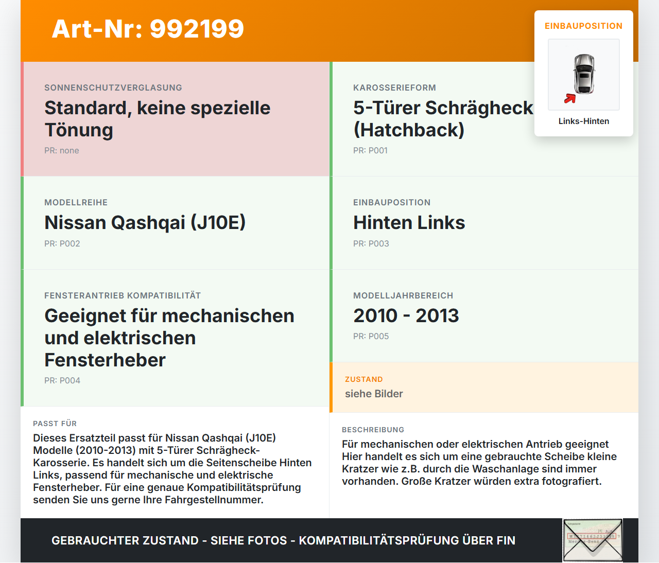 Nissan Qashqai J10 10-13 +0 Seitenscheibe LHK für Türscheibe Fenster Links Hinten Nissan Qashqai J10 10-13... Vorschau 3