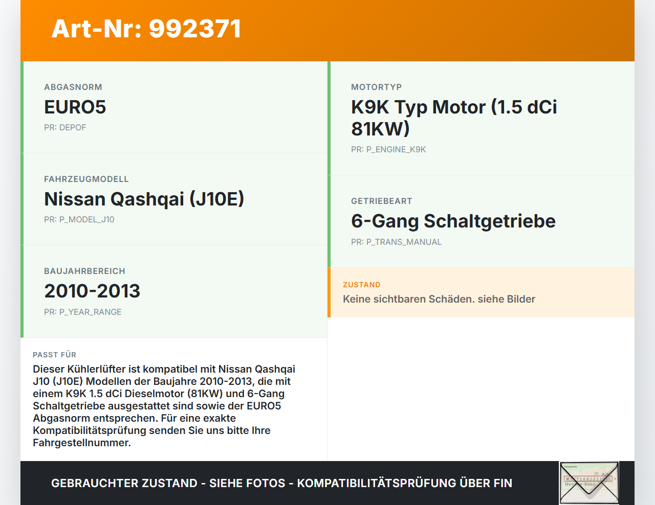 Nissan Qashqai J10 10-13 dCi 1.5 81KW Lüfter Ventilator f. Kühler Nissan Qashqai J10 10-13 01.01.2010 ECM692... Vorschau 3