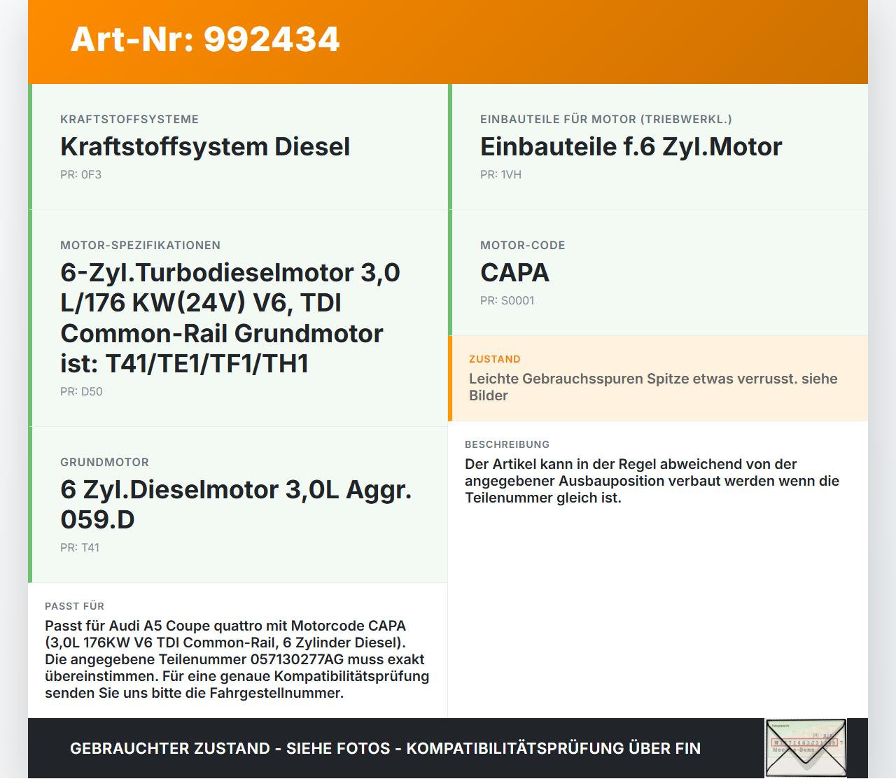 Audi A5 8T QU 07-12 TDI 2,7 191KW Injektor Einspritzdüse Zyl.5 Audi A5 8T QU 07-12 22.10.2007 057130277AK... Vorschau 3