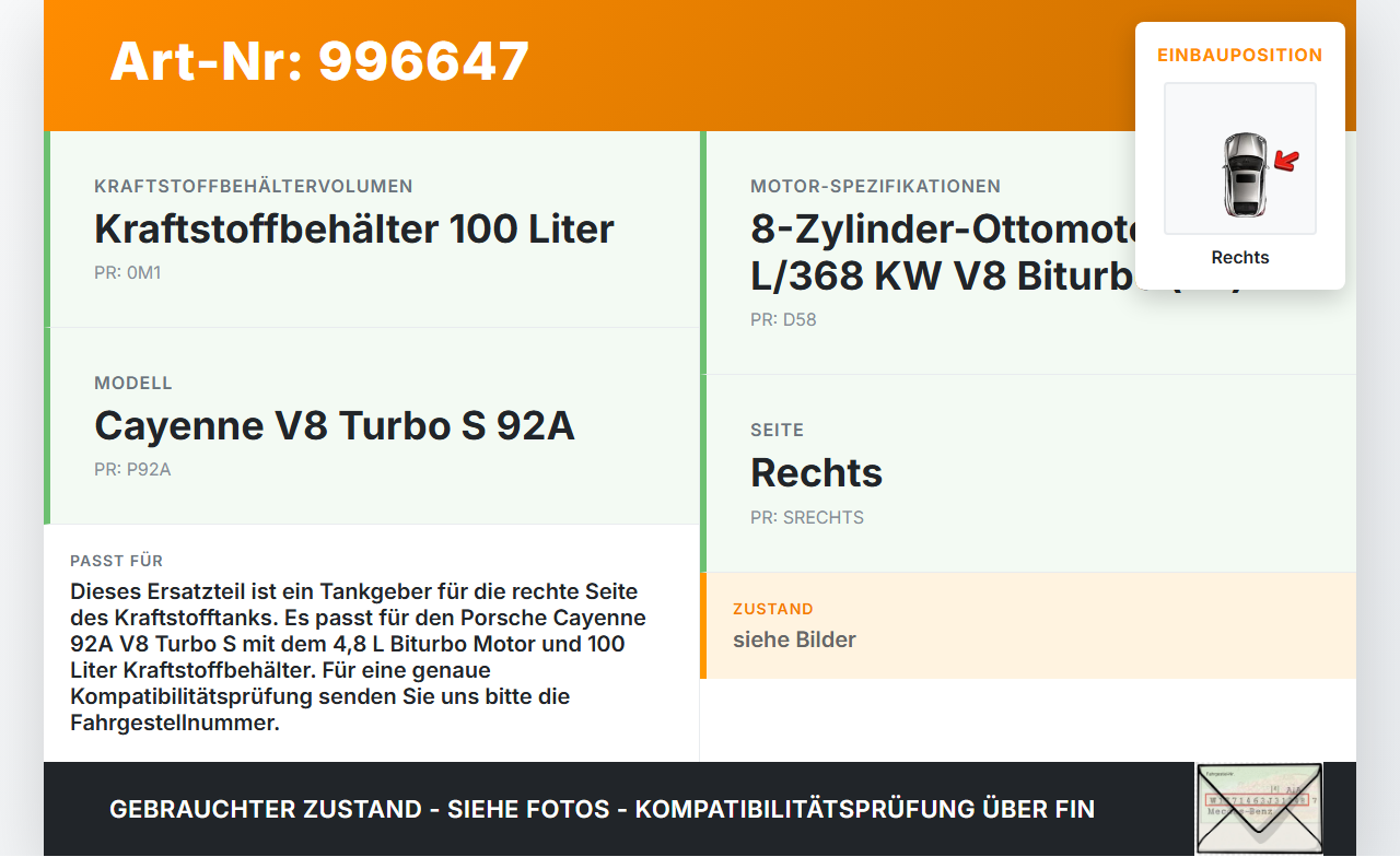 Porsche Cayenne 92A Turbo S 4,8 405KW Tankgeber Tankeinheit Rechts Porsche Cayenne 92A Turbo S 20.06.2014... Vorschau 3