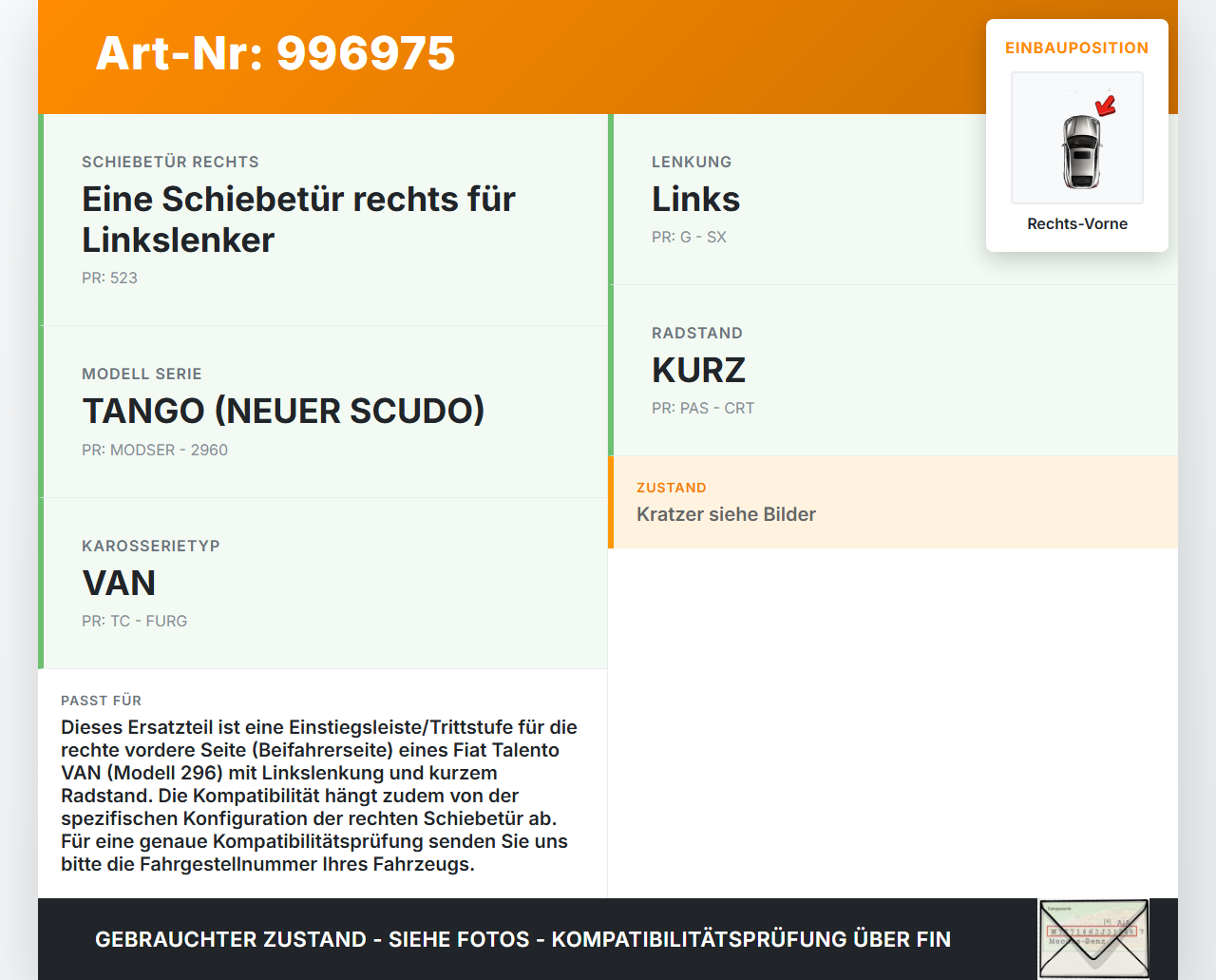 Fiat Talento 296 16-21  VAN Einstiegsleiste Trittstufe Rechts Vorne Fiat Talento 296 16-21 10.07.2018 6000617872... Vorschau 3