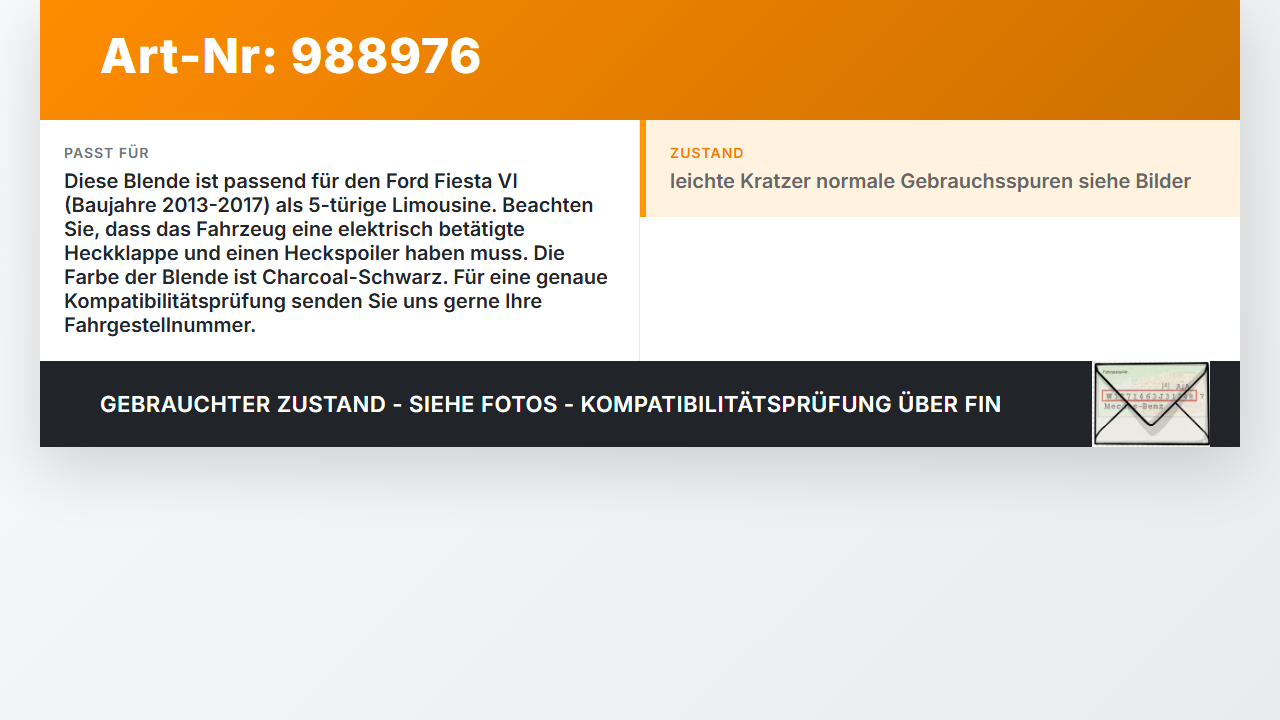 Ford Fiesta VI 6 13-17 5T Blende Griffleiste Heckklappe Ford Fiesta VI 6 13-17 21.01.14 F8335M186GA91 gebraucht Vorschau 3