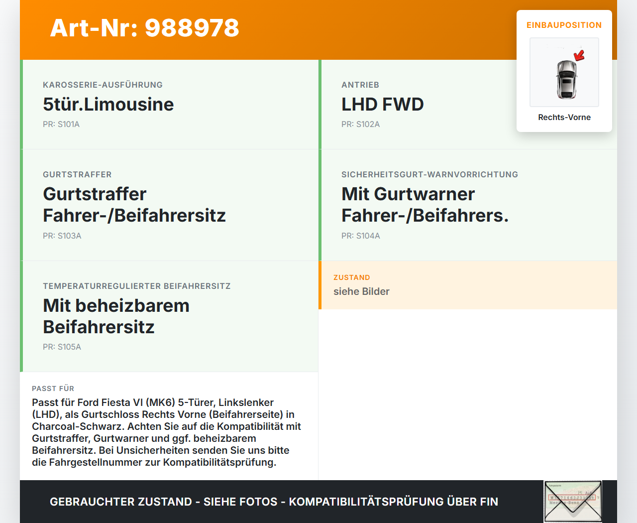 Ford Fiesta VI 6 13-17 5T Gurtschloss Rechts Vorne Ford Fiesta VI 6 13-17 21.01.14 C1BB-B61208-BB C1BB-B61208-BR... Vorschau 3