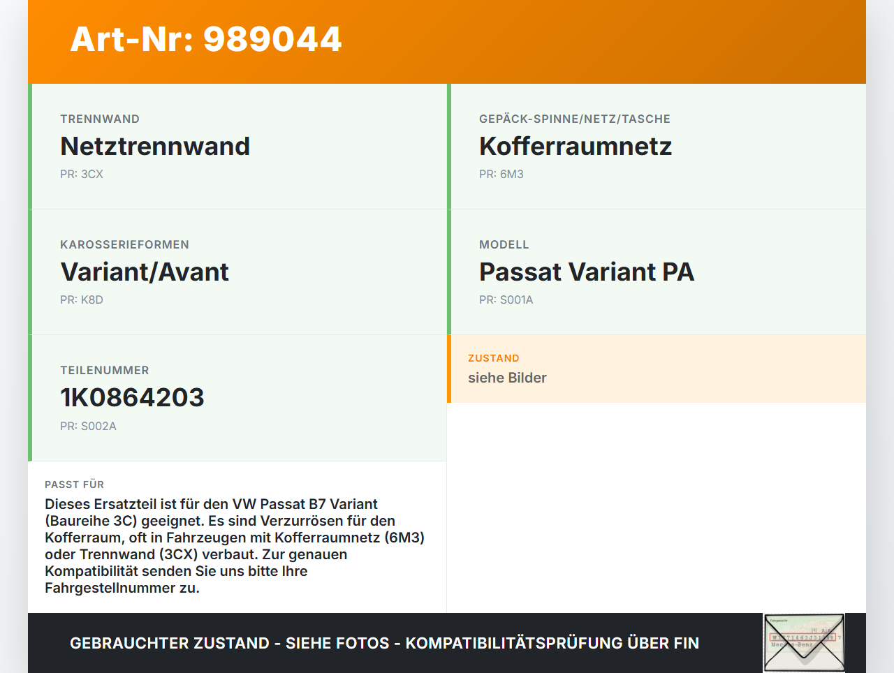 VW Passat 3C B7 10-15 4x Verzurrösen Zurrösen Fanghaken Fixieröse VW Passat 3C B7 10-15 06.12.2013 1K0864203 gebraucht Vorschau 3