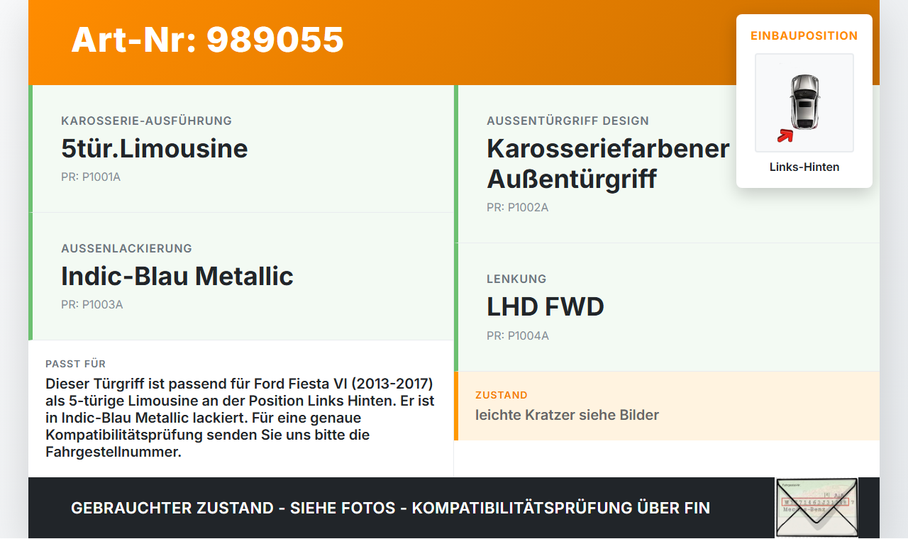 Ford Fiesta VI 6 13-17 5T Türgriff Griff aussen Links Hinten 2D Ford Fiesta VI 6 13-17 21.01.14 gebraucht Vorschau 3