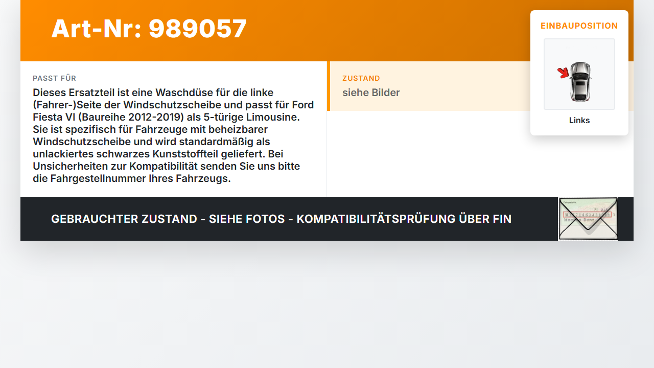 Ford Fiesta VI 6 13-17 Waschdüse für Windschutzscheibe WS Links Ford Fiesta VI 6 13-17 21.01.14 2N11-17666-AD gebraucht Vorschau 3