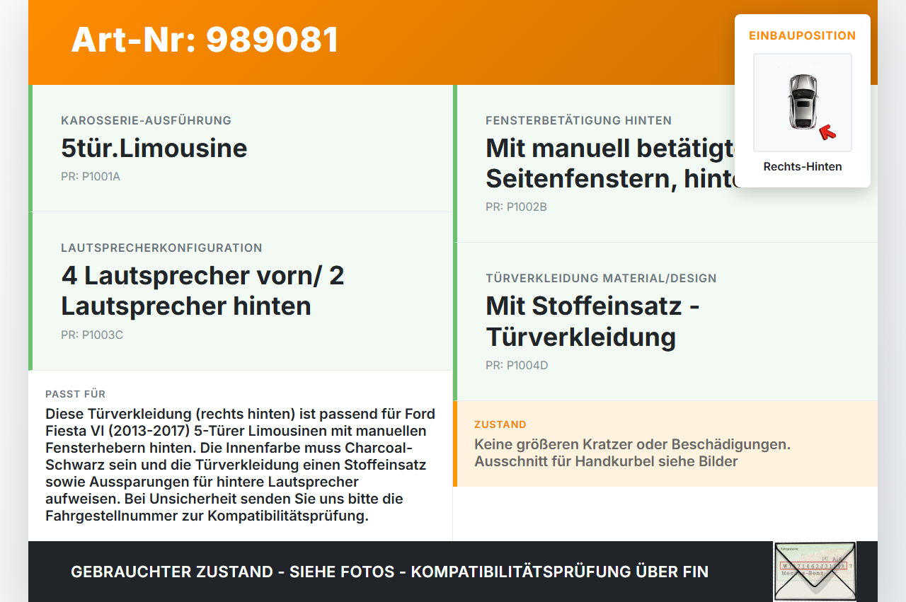 Ford Fiesta VI 6 13-17 5T Türverkleidung Türpappe Rechts Hinten Ford Fiesta VI 6 13-17 21.01.14 C1BB-A27406-AB35B8... Vorschau 3