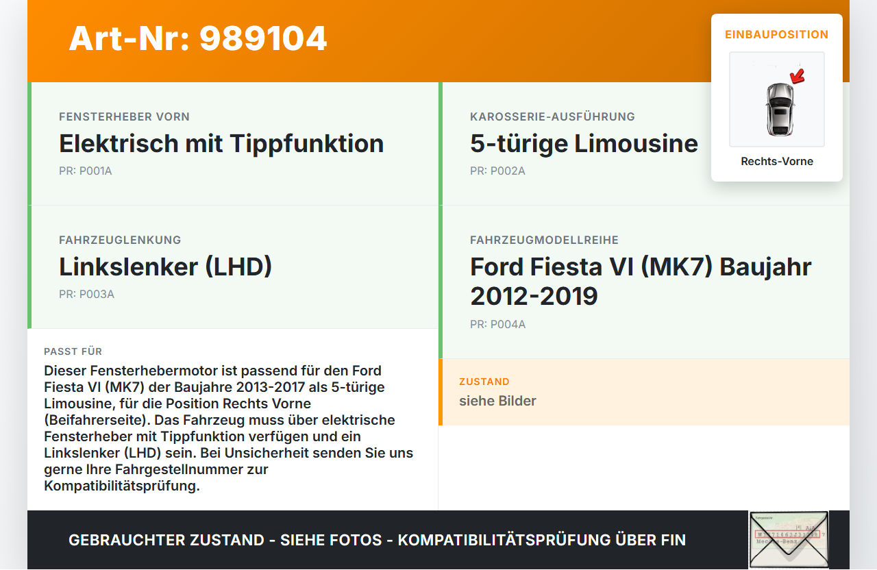 Ford Fiesta VI 6 13-17 5T Fensterhebermotor Rechts Vorne Ford Fiesta VI 6 13-17 21.01.14 8A61-14553-BC 0130822610... Vorschau 3