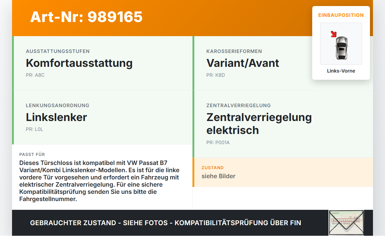 VW Passat 3C B7 10-15 Kombi Türschloss m. ZV Stellmotor Links Vorne VW Passat 3C B7 10-15 06.12.2013 3C1837015B... Vorschau 3