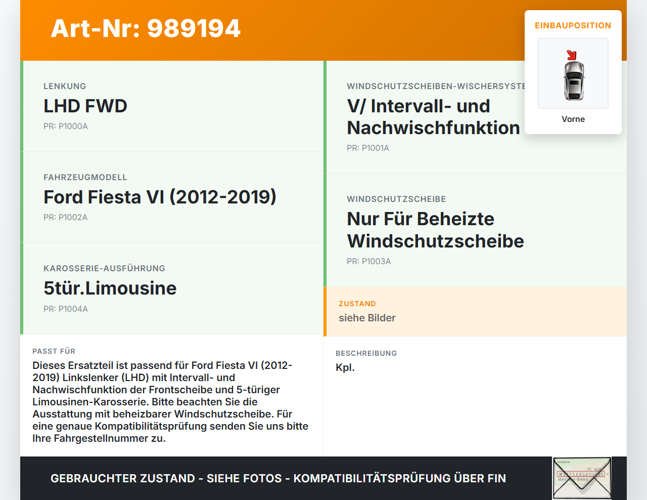 Ford Fiesta VI 6 13-17 Wischermotor m. Wischergestänge Vorne Ford Fiesta VI 6 13-17 21.01.14 8A61-17500-AG... Vorschau 3
