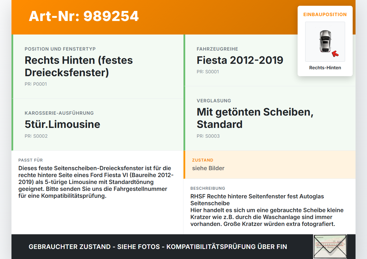Ford Fiesta VI 6 13-17 5T Seitenscheibe Feste Scheibe Rechts Hinten Ford Fiesta VI 6 13-17 21.01.14 8A61-A29750-AE... Vorschau 3