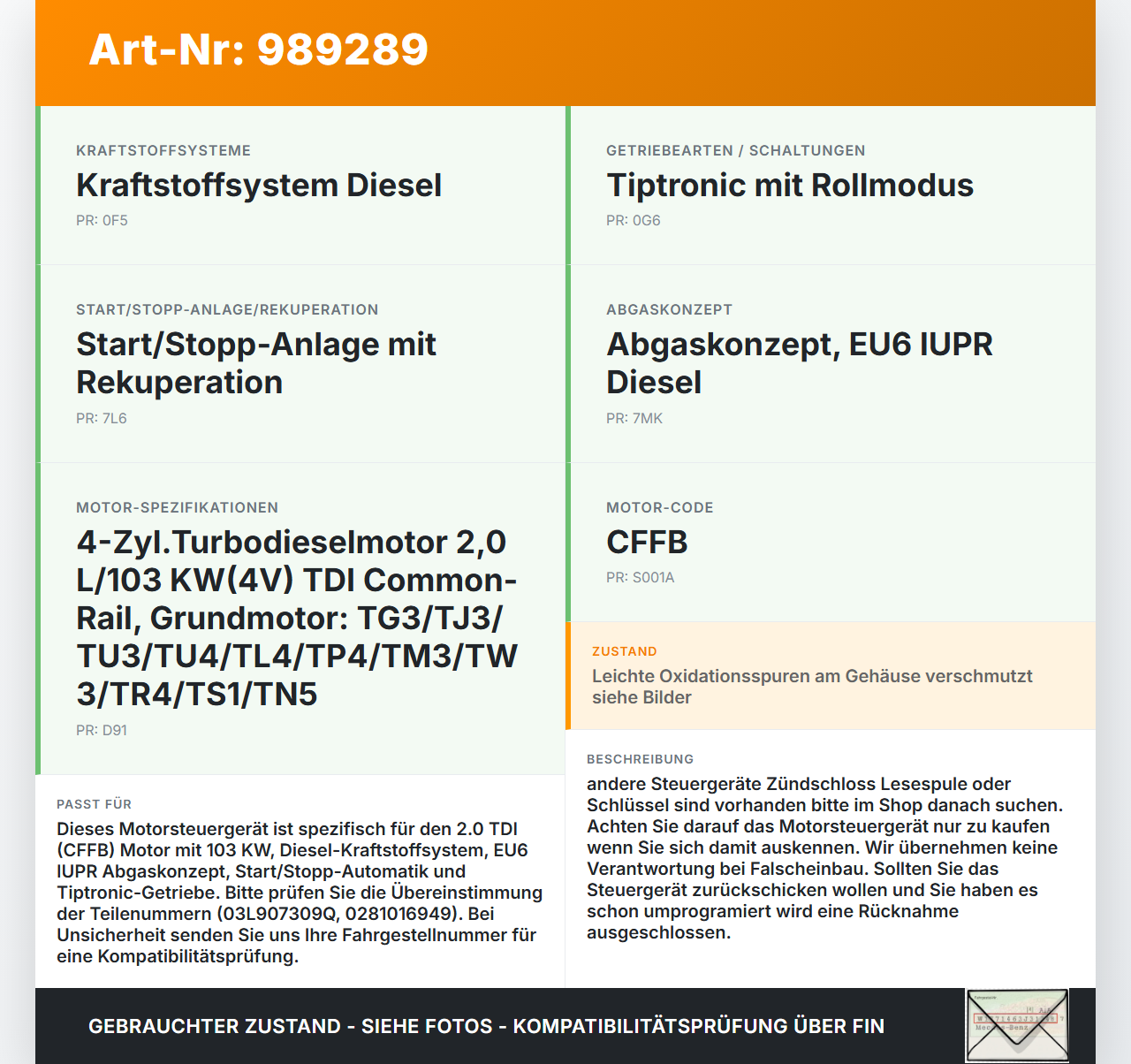 VW Passat 3C B7 10-15 2,0d 103KW Steuergerät ECU für Motor Motorsteuergerät VW Passat 3C B7 10-15 06.12.2013... Vorschau 3