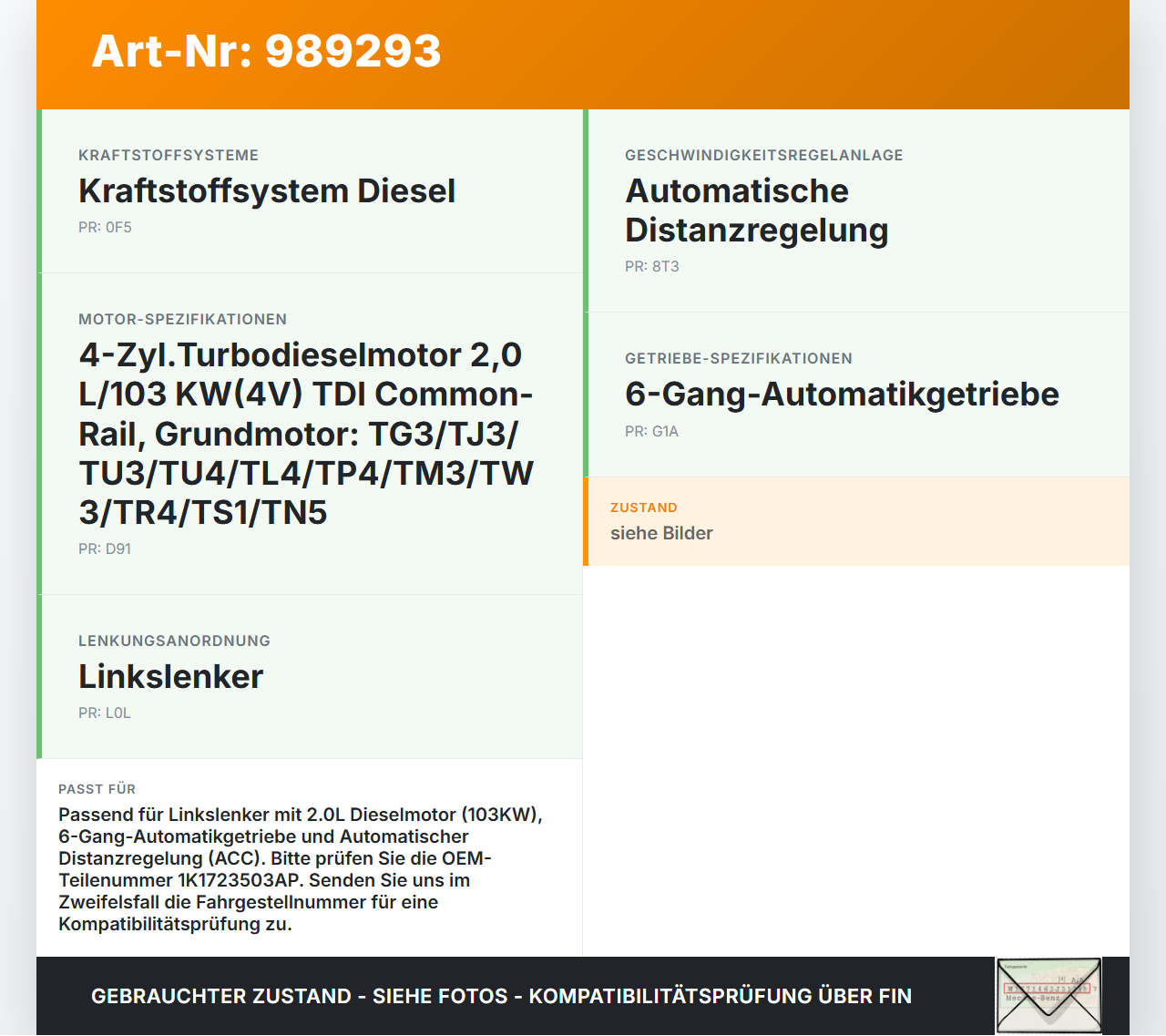 VW Passat 3C B7 10-15 2,0d 103KW Gaswertgeber Gaspedal VW Passat 3C B7 10-15 06.12.2013 1K1723503AP 6PV011039-06... Vorschau 3