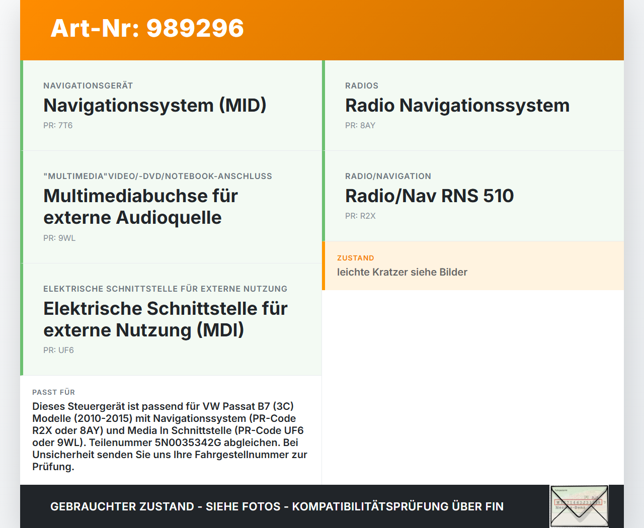 VW Passat 3C B7 10-15 Steuergerät ECU Modul Interface SG Media In VW Passat 3C B7 10-15 06.12.2013 5N0035342G... Vorschau 3