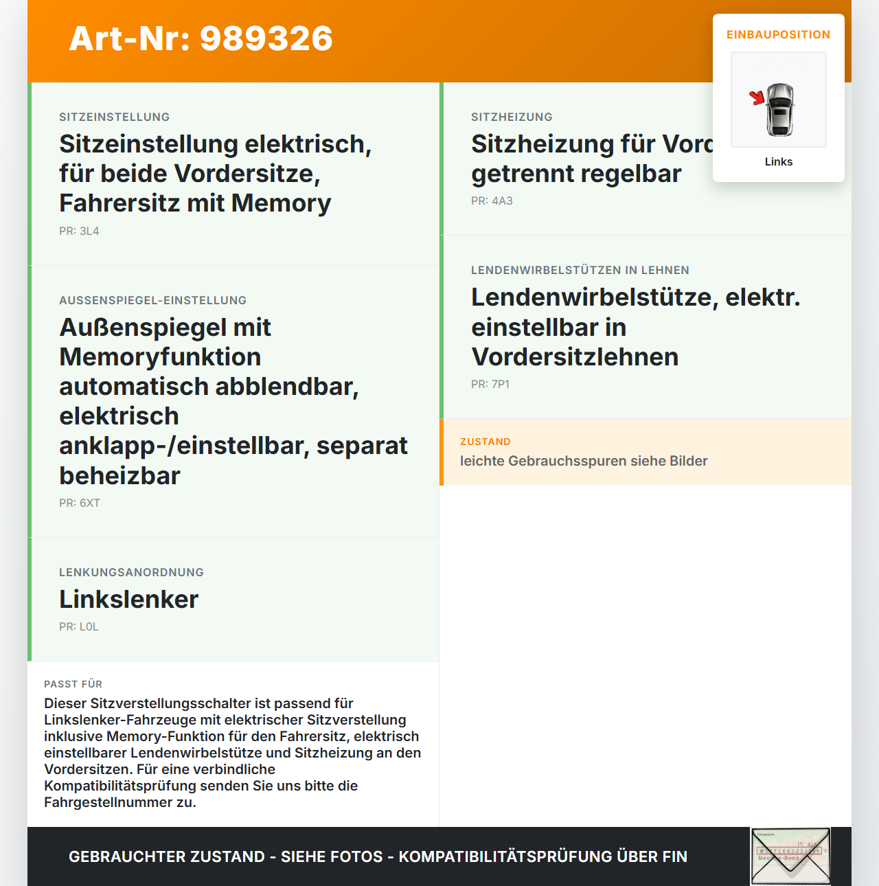 VW Passat 3C B7 10-15 Sitzverstellung Schalter Links VW Passat 3C B7 10-15 06.12.2013 1Z0959777 1Z0959777APK... Vorschau 3