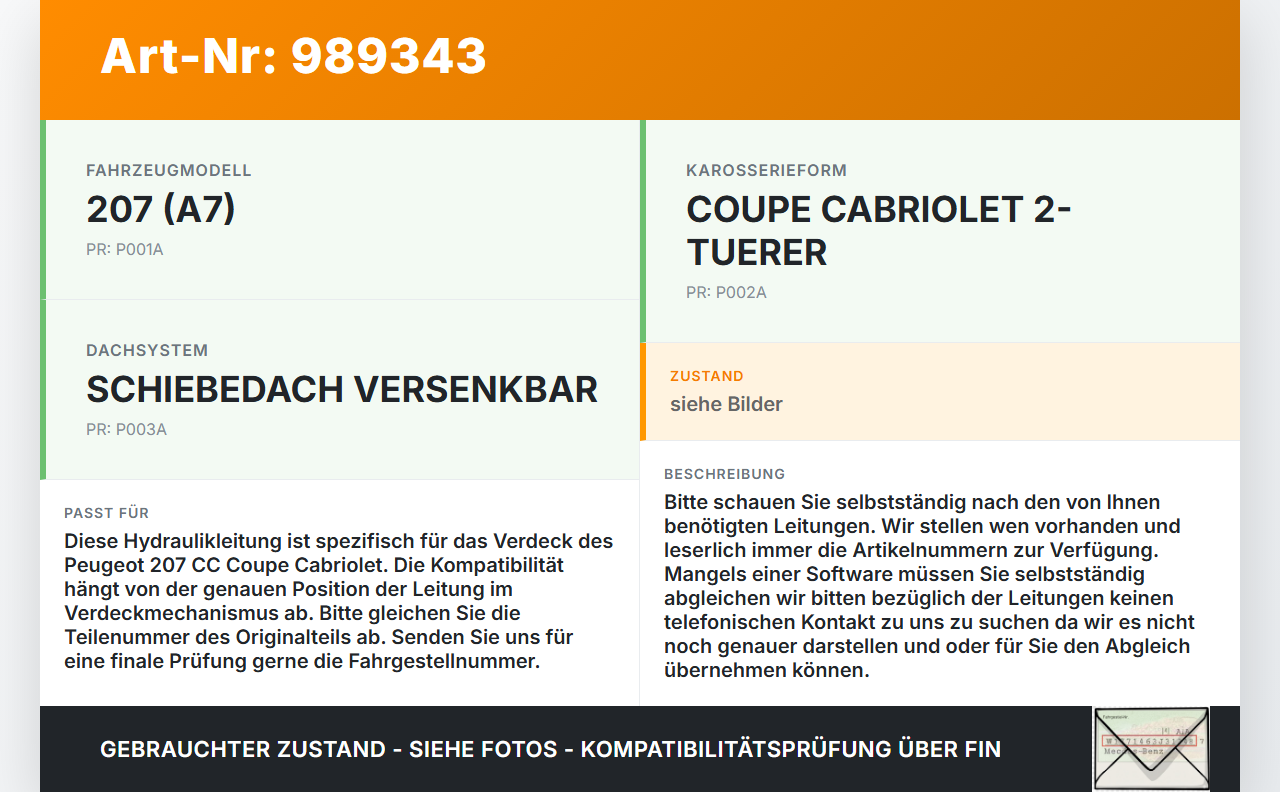 Peugeot 207 CC 09-15 Cabriolet Hydraulik Schlauch Leitung 20 für Verdeck Peugeot 207 CC 09-15 30.04.2007 gebraucht Vorschau 3