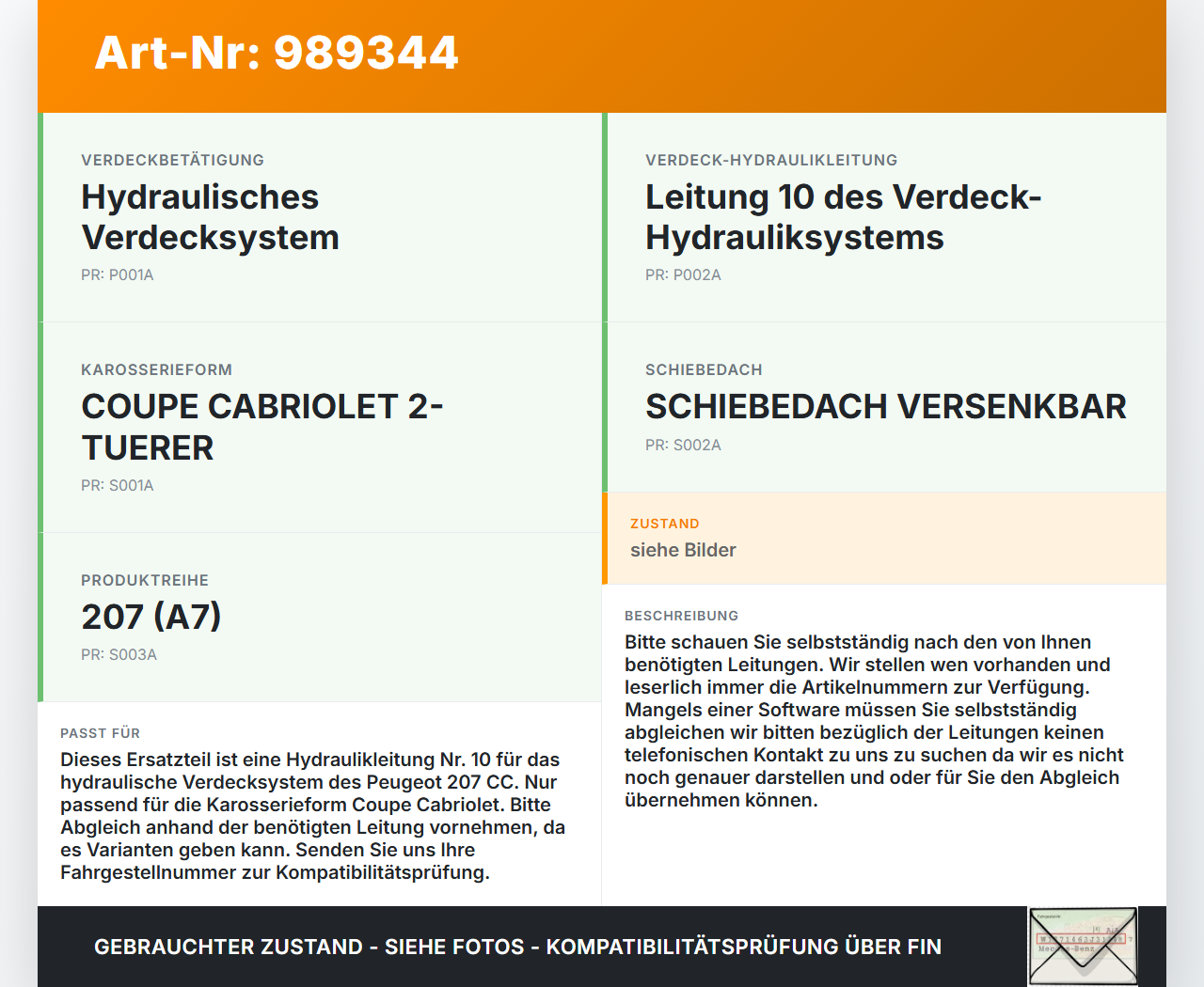 Peugeot 207 CC 09-15 Cabriolet Hydraulik Schlauch Leitung 10 für Verdeck Peugeot 207 CC 09-15 30.04.2007 gebraucht Vorschau 3