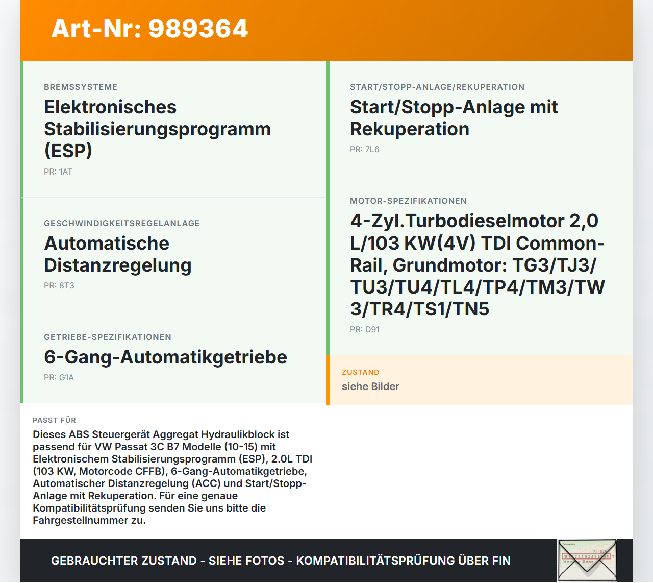VW Passat 3C B7 10-15 ABS Steuergerät Aggregat Hydraulikblock VW Passat 3C B7 10-15 06.12.2013 3AA614109AS... Vorschau 3
