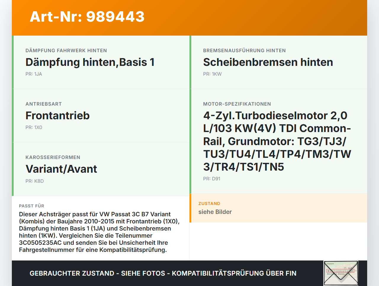 VW Passat 3C B7 10-15 Kombi Hinterachse Achse Achsträger VW Passat 3C B7 10-15 06.12.2013 3C0505235AC gebraucht Vorschau 3