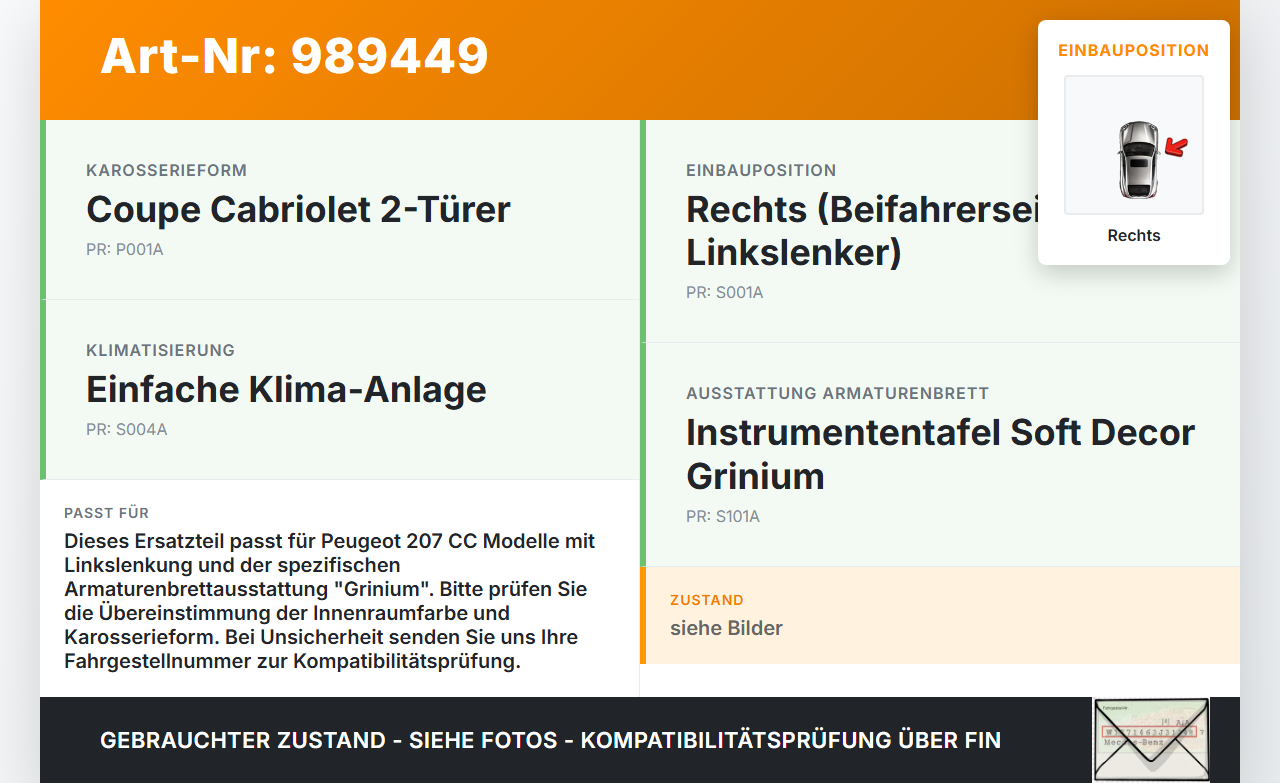 Peugeot 207 CC 09-15 Luftdusche Luftdüse Lüftungsdüse Rechts Peugeot 207 CC 09-15 30.04.2007 8265V4 gebraucht Vorschau 3