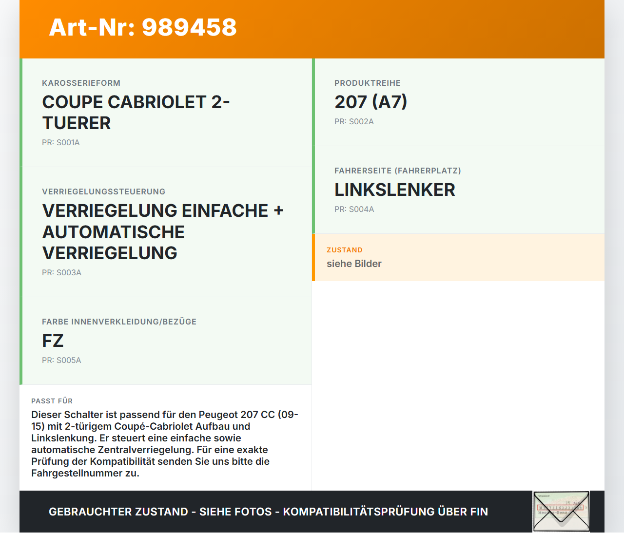 Peugeot 207 CC 09-15 Schalter Zentralverriegelung Verriegelung Peugeot 207 CC 09-15 30.04.2007 6554TC gebraucht Vorschau 3