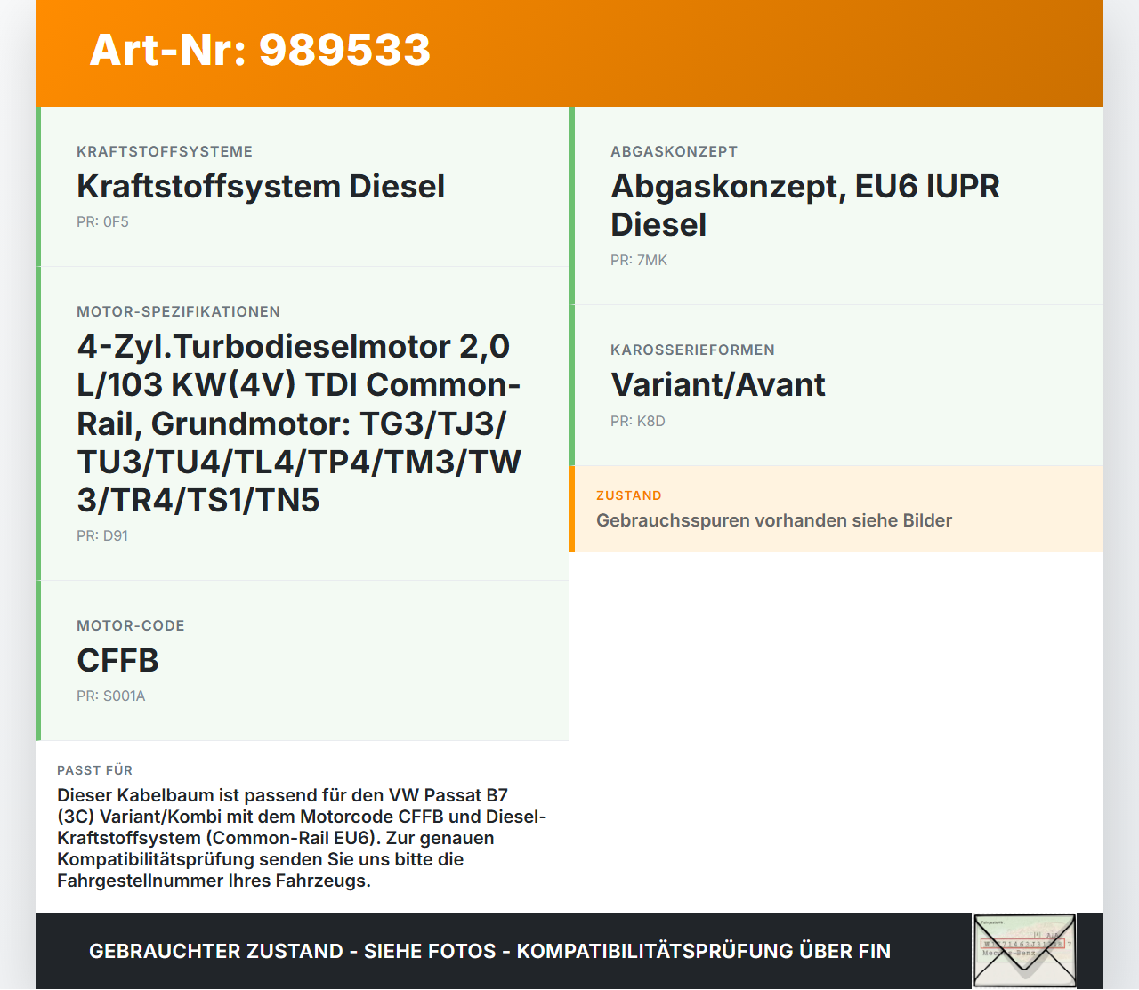 VW Passat 3C B7 10-15 Kombi Kabelbaum für Motor Einspritzung VW Passat 3C B7 10-15 06.12.2013 3C0131983B gebraucht Vorschau 3