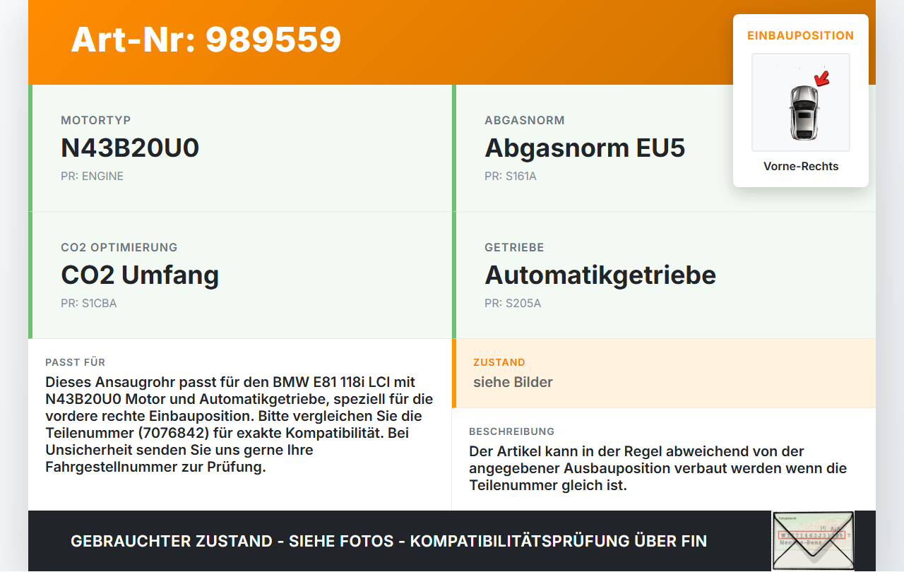 BMW E81 1er 118i LCI 07-13 2,0i 90KW Luftführung Ansaugrohr Luftschlauch Vorne Rechts BMW E81 1er 118i LCI 07-13... Vorschau 3