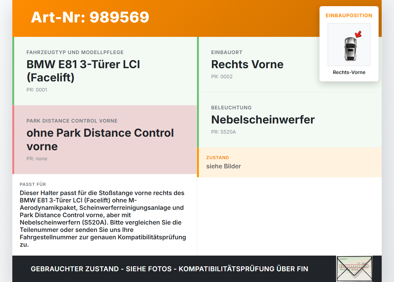 BMW E81 1er 118i LCI 07-13 3T Halter Träger Aufnahme Führung für Stoßstange Rechts Vorne BMW E81 1er 118i LCI 07-13... Vorschau 3