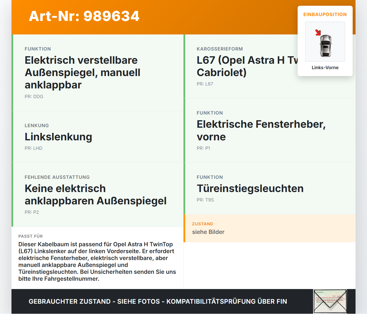 Opel Astra H TwinTop Cabriolet Kabelbaum Tür und Fensterheber Links Vorne Opel Astra H TwinTop 09.11.2006 13199041... Vorschau 3