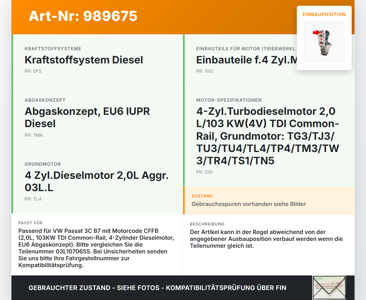VW Passat 3C B7 10-15 2,0d 103KW CFFB Kolben mit Pleuel Pos D VW Passat 3C B7 10-15 06.12.2013 03L107065S... Vorschau 3