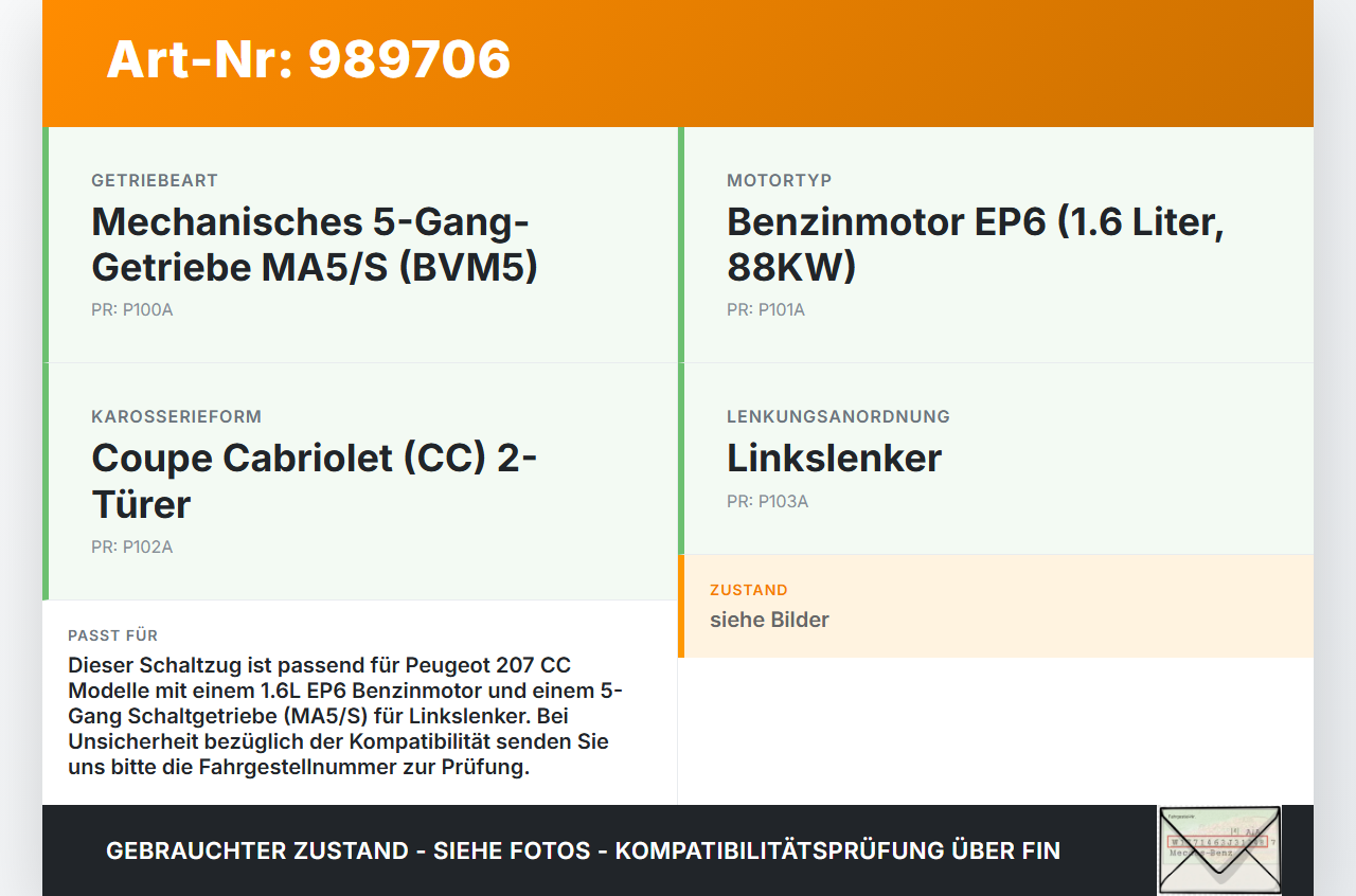 Peugeot 207 CC 09-15 1,6 88KW Schaltzug Schaltseilzug Schaltseil Peugeot 207 CC 09-15 30.04.2007 gebraucht Vorschau 3