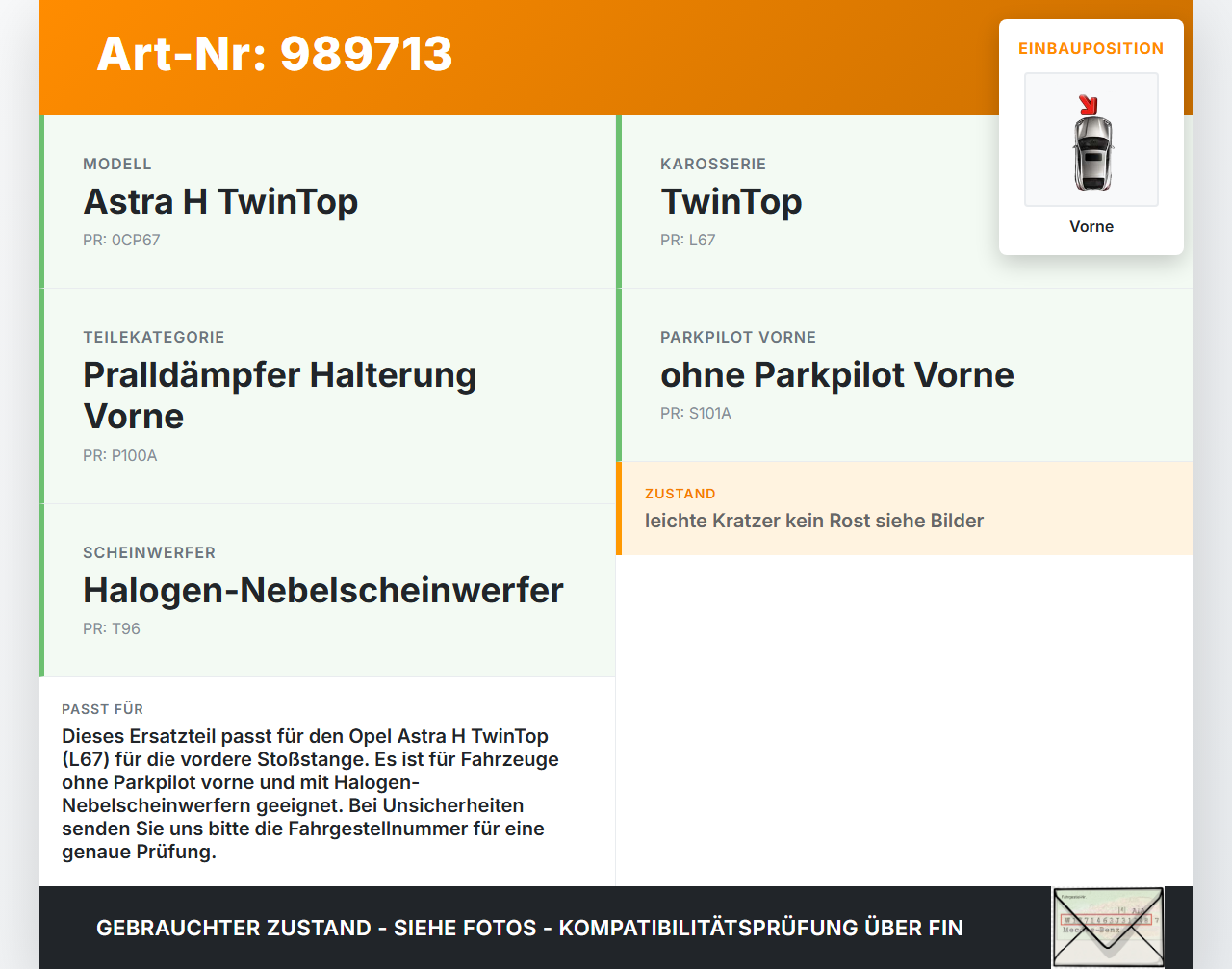 Opel Astra H TwinTop Träger Pralldämpfer für Stoßstange Vorne Opel Astra H TwinTop 09.11.2006 gebraucht Vorschau 3