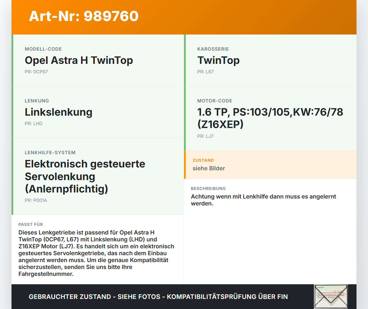 Opel Astra H TwinTop Lenkgetriebe Servolenkung Opel Astra H TwinTop 09.11.2006 gebraucht Vorschau 3