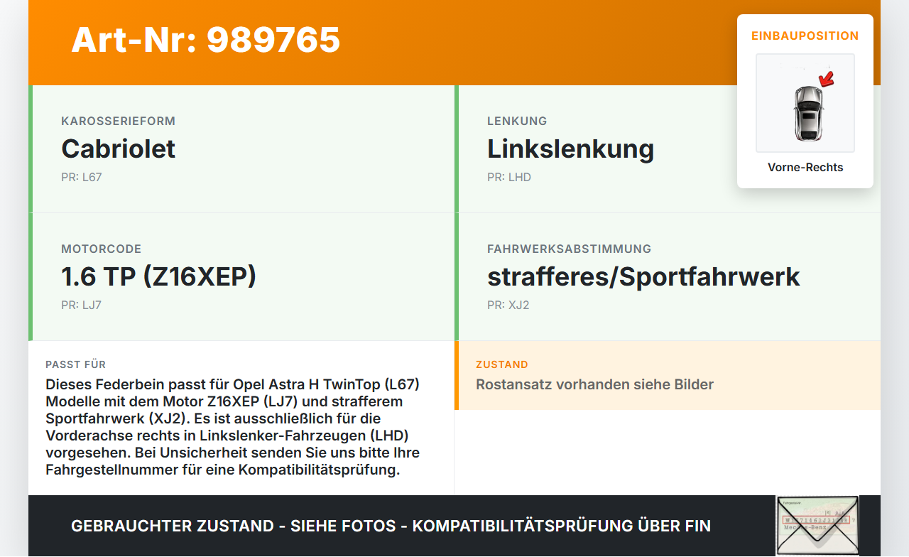 Opel Astra H TwinTop Cabriolet Stossdämpfer Federbein Vorne Rechts Opel Astra H TwinTop 09.11.2006 gebraucht Vorschau 3