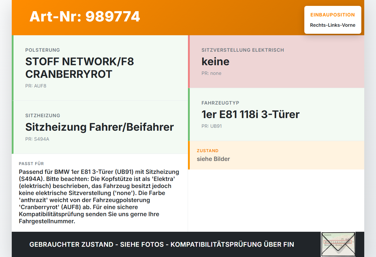 BMW E81 1er 118i LCI 07-13 Kopfstütze für Fahrer Sitz Rechts oder Links Vorne Elektra anthrazit BMW E81 1er 118i... Vorschau 3