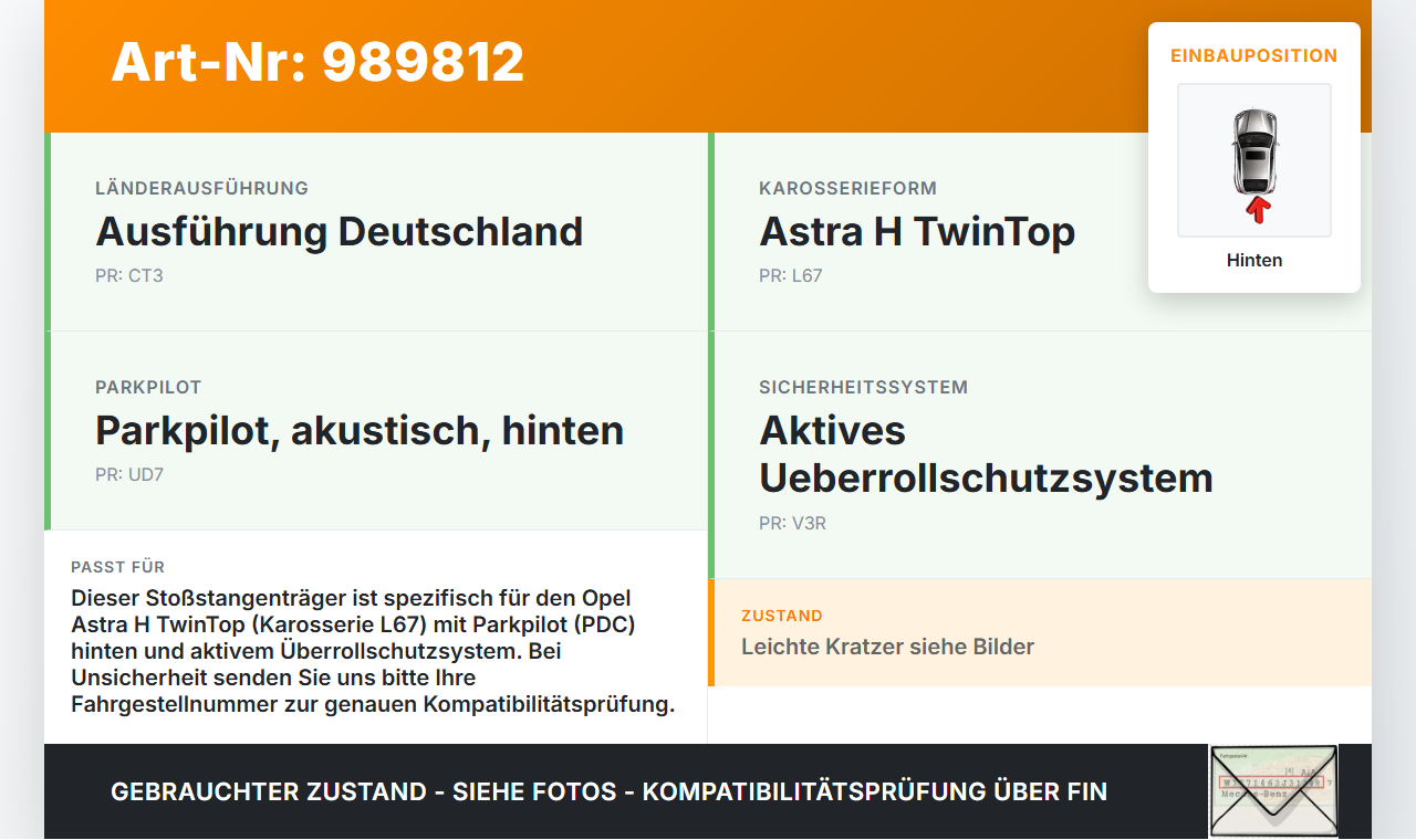 Opel Astra H TwinTop Stoßstangenträger Stoßfängerträger Träger Querträger Hinten Opel Astra H TwinTop 09.11.2006... Vorschau 3