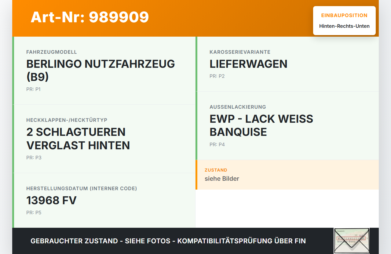 Citroen Berlingo B9 12-18 Lieferwagen Scharnier für Heckklappe Hinten Rechts Unten Citroen Berlingo B9 12-18... Vorschau 3