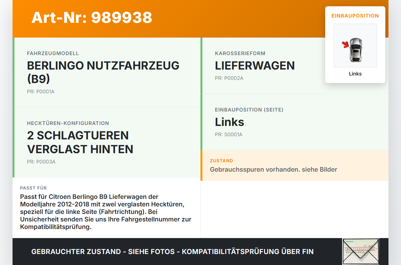 Citroen Berlingo B9 12-18 Kennzeichenleuchte Links Citroen Berlingo B9 12-18 12.03.2015 gebraucht Vorschau 3