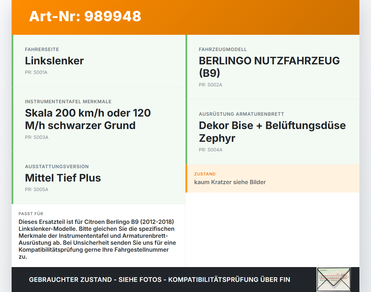 Citroen Berlingo B9 12-18 Verkleidung für Tacho Citroen Berlingo B9 12-18 12.03.2015 6-311-558 7217-06 gebraucht Vorschau 3