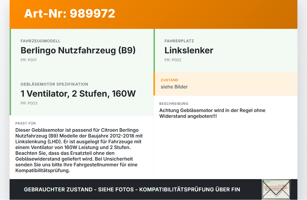 Citroen Berlingo B9 12-18 Gebläsemotor Lüftermotor Heizungsgebläse Citroen Berlingo B9 12-18 12.03.2015 J17143... Vorschau 3