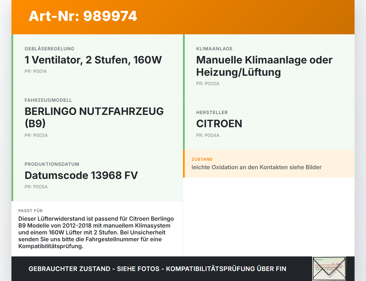 Citroen Berlingo B9 12-18 Widerstand Gebläse Lüfter Citroen Berlingo B9 12-18 12.03.2015 gebraucht Vorschau 3