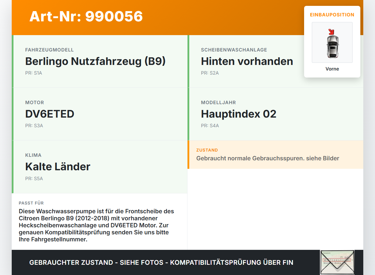 Citroen Berlingo B9 12-18 Waschwasserpumpe Wischwasserpumpe Waschpumpe Vorne Citroen Berlingo B9 12-18 12.03.2015... Vorschau 3