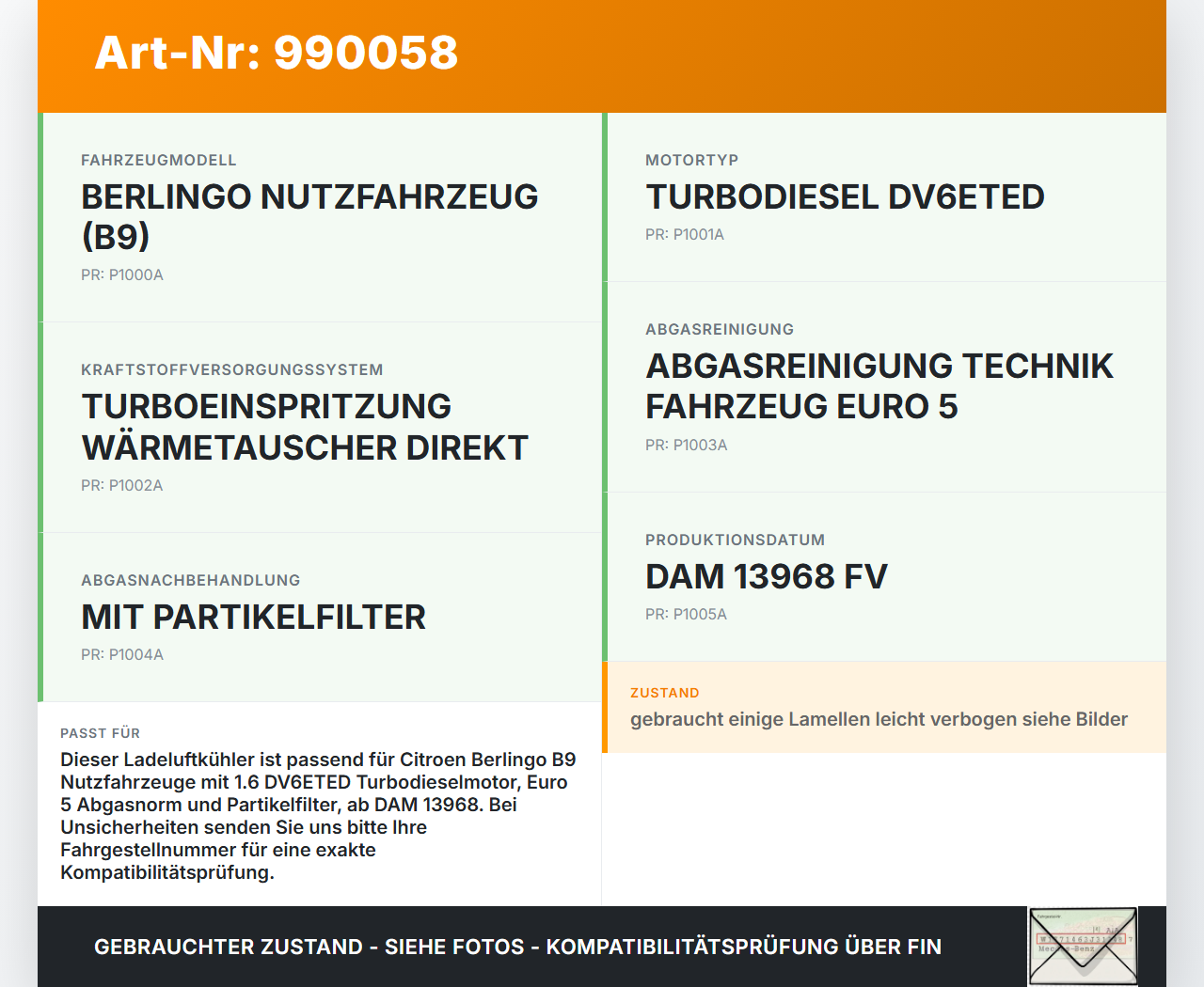 Citroen Berlingo B9 12-18 1,6 55KW Ladeluftkühler Kühler Citroen Berlingo B9 12-18 12.03.2015 9684212480 gebraucht Vorschau 3